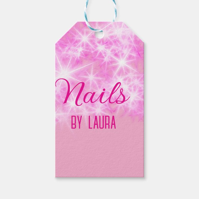 Rosa girly glitter nagel Lägg till namn webbplats  Presentetikett (Framsidan)