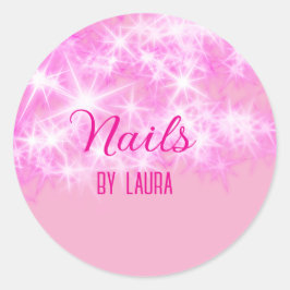 Rosa girly glitter nagel Lägg till namn webbplats  Runt Klistermärke