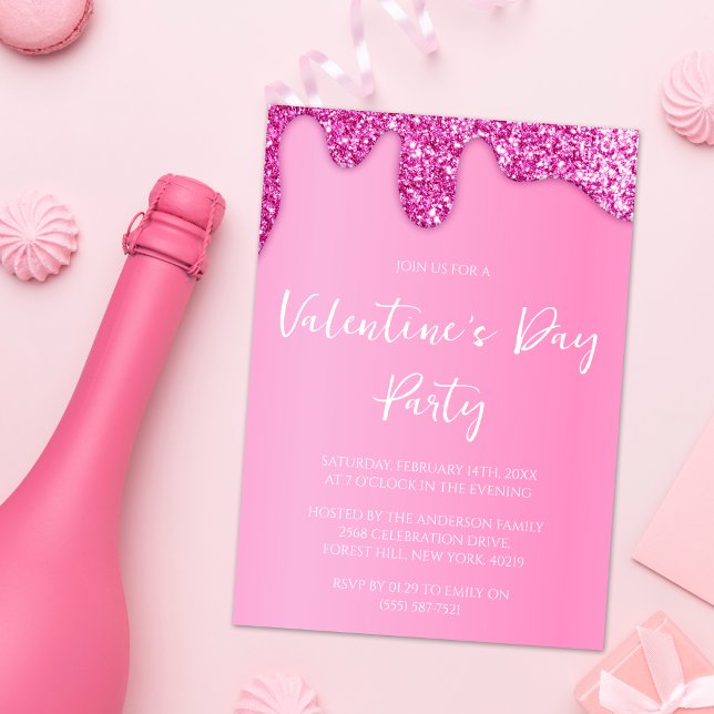 Rosa Girly Glitter Valentindagen Party Inbjudningar (Skapare uppladdad)
