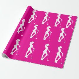 Rosa Girly Golf Party Wrapping Papper Presentpapper
