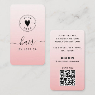 Rosa Girly Hair QR-kod och lägg till din Logotyp Visitkort