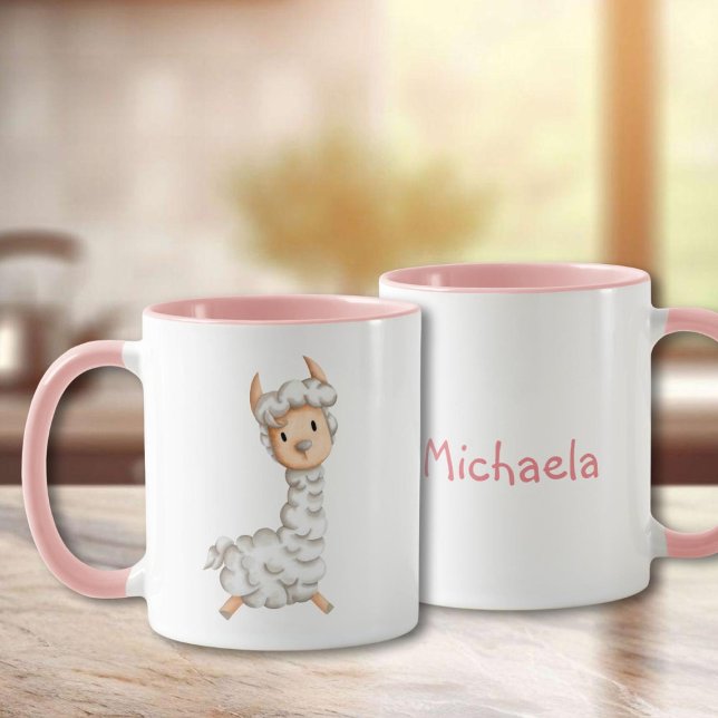 Rosa Girly Llama Teckning Mugg (Skapare uppladdad)