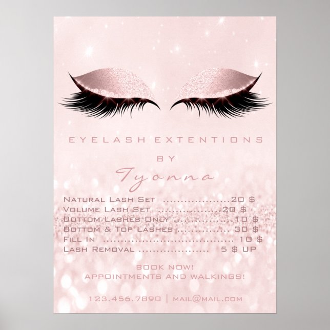 Rosa Girly Makeup Öga Lash Extension Pris Poster (Framsidan)