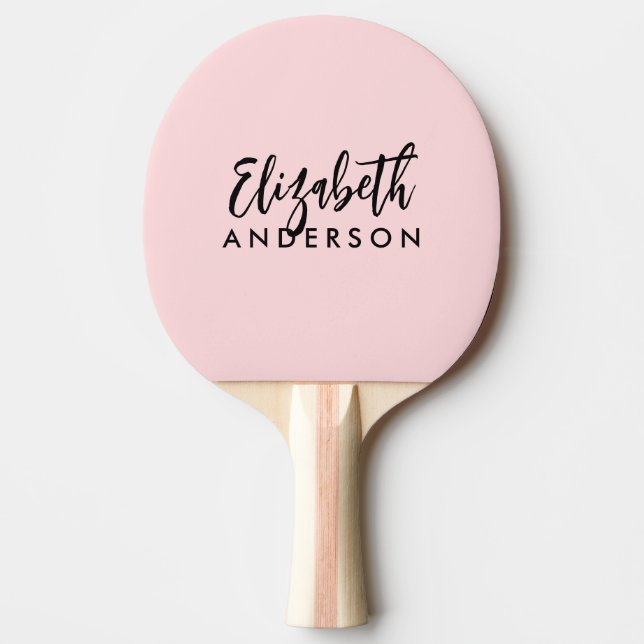 Rosa Girly Modern Script Monogram Namn Pingisracket (Framsidan)
