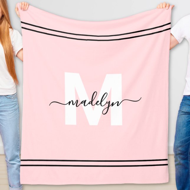  Rosa Girly Namn Monogram Fleecefilt (Blush Pink Girly Name Monogram Fleece Blanket )