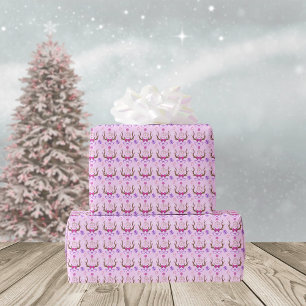Rosa Girly Reindeer Mönster Cute Mix Presentpapper
