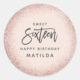 Rosa girly ro guld glitter 16-årsdag runt klistermärke