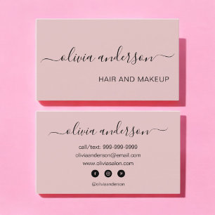 Rosa Girly Simple Hair Makeup Salon Visitkort