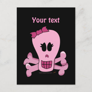 Rosa Girly Skull med Bow Halloween eller Pirat Vykort