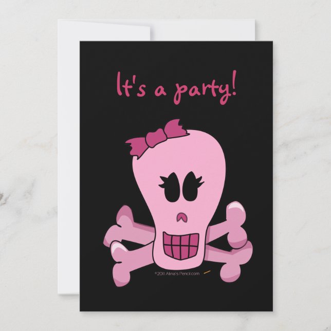 Rosa Girly Skull med Bow Party-inbjudningar Inbjudningar (Framsida)