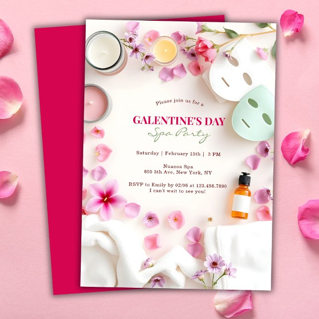 Rosa Girly Spa Party BFF Galentine's Day Inbjudningar (Elegant Pink Girly Spa Party BFF Galentine's Day Invitation)
