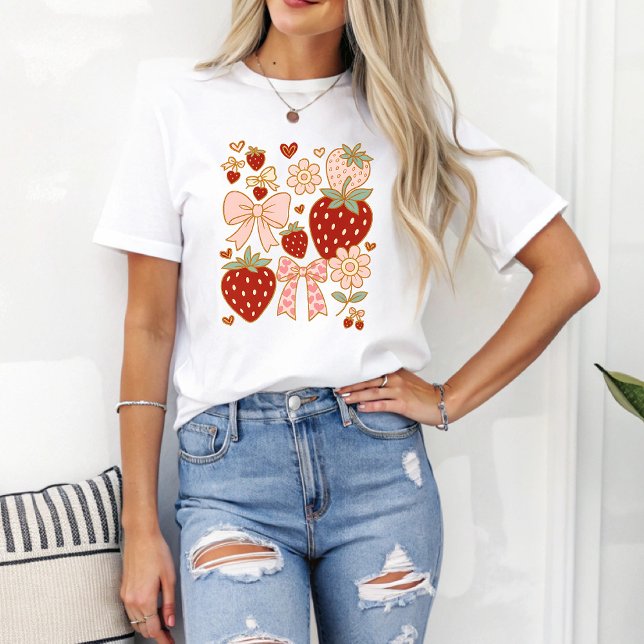 Rosa Girly Summer Coquette Strawberry T Shirt (Skapare uppladdad)