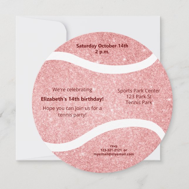 Rosa Girly tennis boll sporttema födelsedag Meddelande (Framsida)