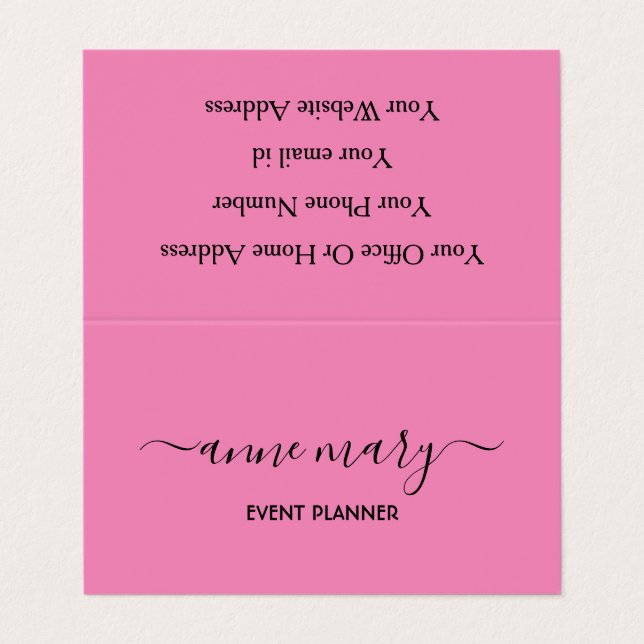 Rosa Girly Trendig Calligraphy Event Planner Coola Visitkort (Utsida ovikt)