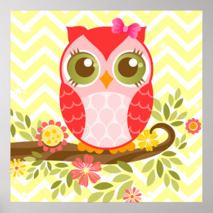 Rosa Girly Uggla Wall Poster