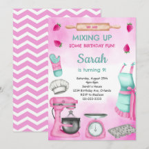 Rosa Girly Watercolor Baking Birthday-inbjudan