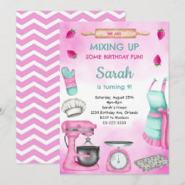 Rosa Girly Watercolor Baking Birthday-inbjudan Inbjudningar