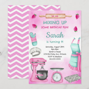 Rosa Girly Watercolor Baking Birthday-inbjudan Inbjudningar