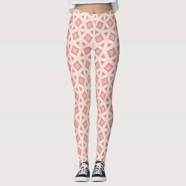Rosa gittergeometriskt mönster leggings (Framsida)