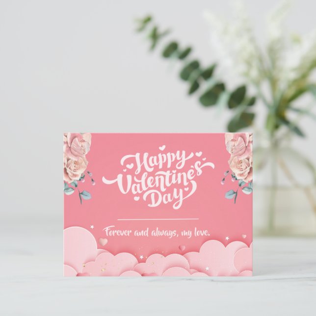 Rosa Glad Alla hjärtans dag Vykort (Stående Fram)