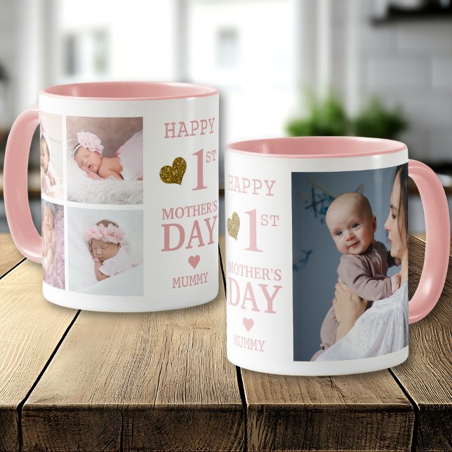 Rosa Glad första mors dag Mamma 5 Foto   Mugg (Skapare uppladdad)