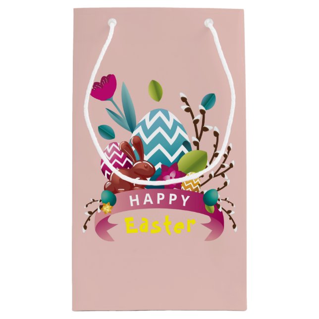 Rosa Glad påsk bunny, ägg och blommor (Baksidan)