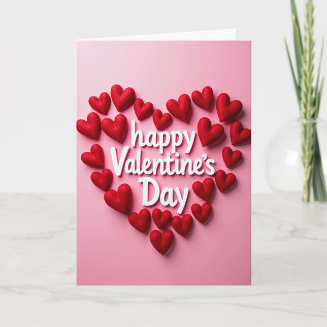 Rosa Glad Valentines Day Hjärtan Kort (Framsida)