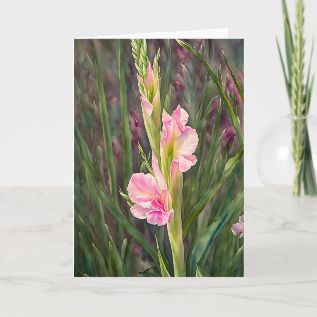 Rosa Gladiolus Blomsterträdgård Art Note Card Kort (Framsida)