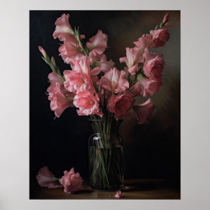 Rosa Gladiolus Flowers Art Print Poster