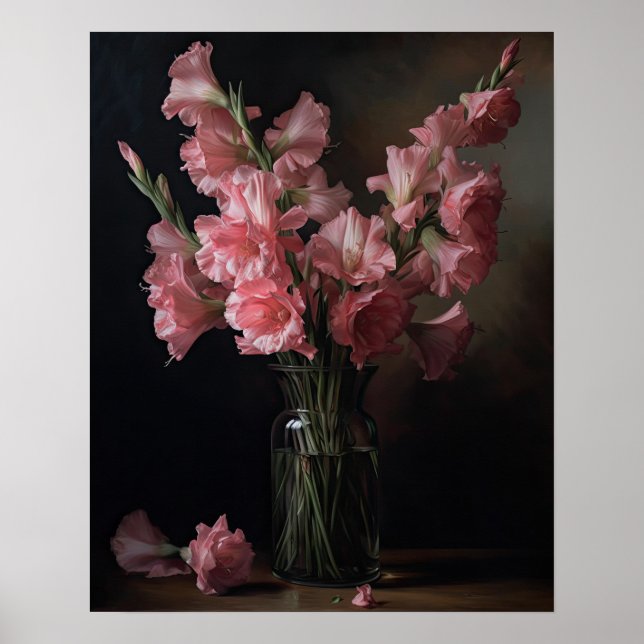 Rosa Gladiolus Flowers Art Print Poster (Framsidan)