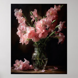 Rosa Gladiolus Flowers Art Print Poster