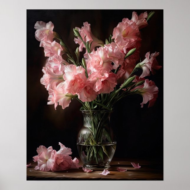 Rosa Gladiolus Flowers Art Print Poster (Framsidan)