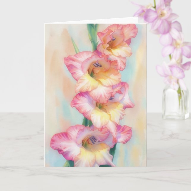 Rosa Gladiolusblommor Blomsterälskare Konstkort Kort (Orkide)