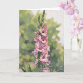 Rosa Gladiolusblommor Konst Notkort Kort