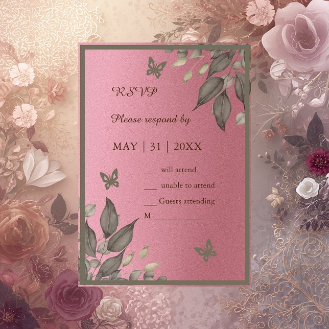 Rosa Glam Blommigt Eucalyptus bröllop OSA Kort (Skapare uppladdad)