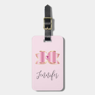 Rosa Glam Bow med Center Gemstone Bagagebricka