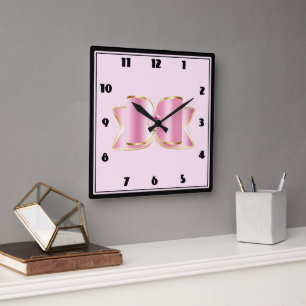 Rosa Glam Bow med Center Gemstone Fyrkantig Klocka