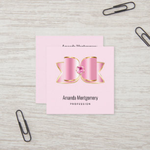 Rosa Glam Bow med Center Gemstone Fyrkantigt Visitkort