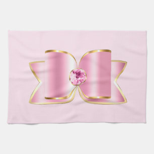 Rosa Glam Bow med Center Gemstone Kökshandduk