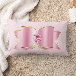 Rosa Glam Bow med Center Gemstone Lumbarkudde