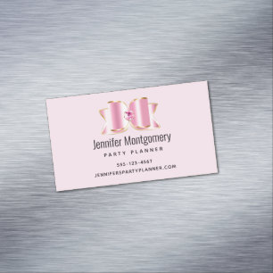 Rosa Glam Bow med Center Gemstone Magnetiska Visitkort