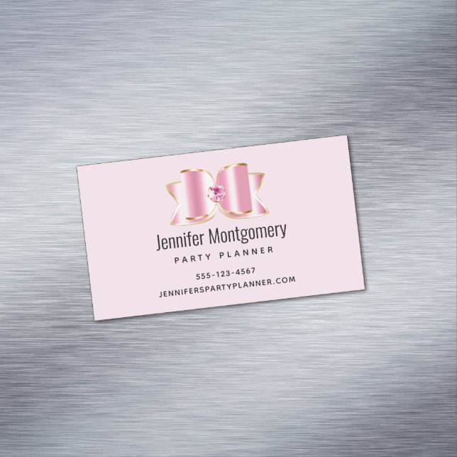 Rosa Glam Bow med Center Gemstone Magnetiska Visitkort (In Situ)