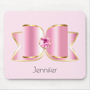 Rosa Glam Bow med Center Gemstone Musmatta