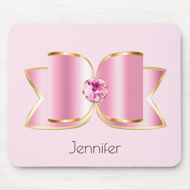 Rosa Glam Bow med Center Gemstone Musmatta (Framsidan)