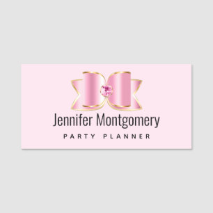 Rosa Glam Bow med Center Gemstone Namnbricka