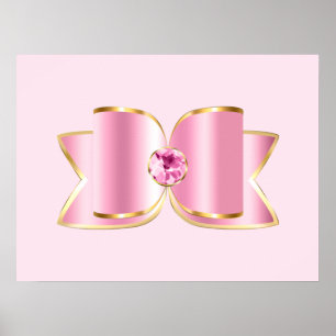 Rosa Glam Bow med Center Gemstone Poster
