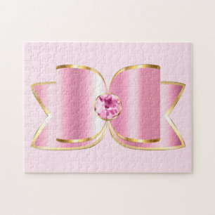 Rosa Glam Bow med Center Gemstone Pussel