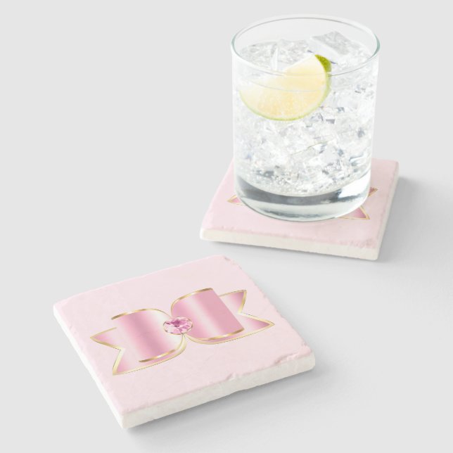 Rosa Glam Bow med Center Gemstone Stenunderlägg (Sidan)