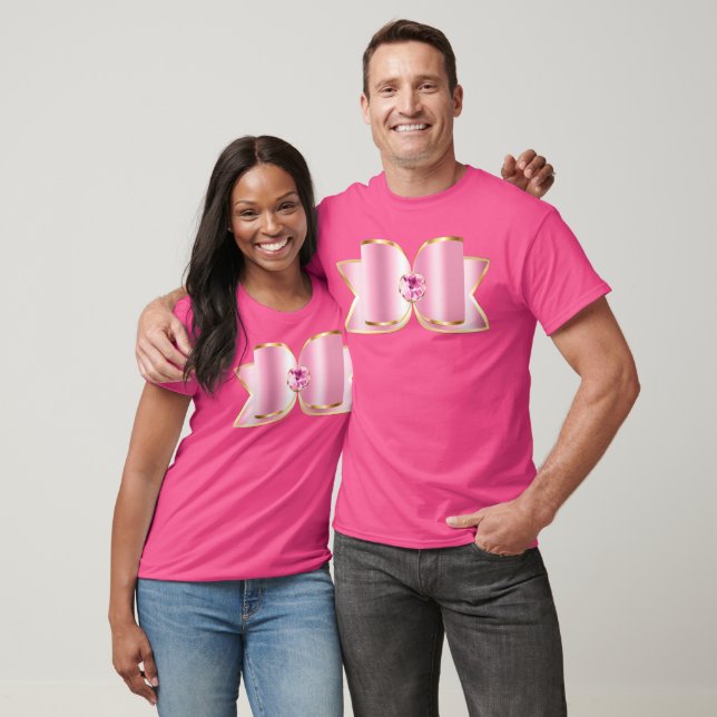 Rosa Glam Bow med Center Gemstone T Shirt (Unisex)