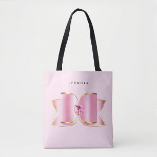 Rosa Glam Bow med Center Gemstone Tygkasse